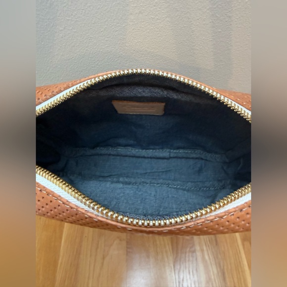 Clare V. Mini Sac Crossbody Bag, Leather Perforated Tan Color - Picture 8 of 14